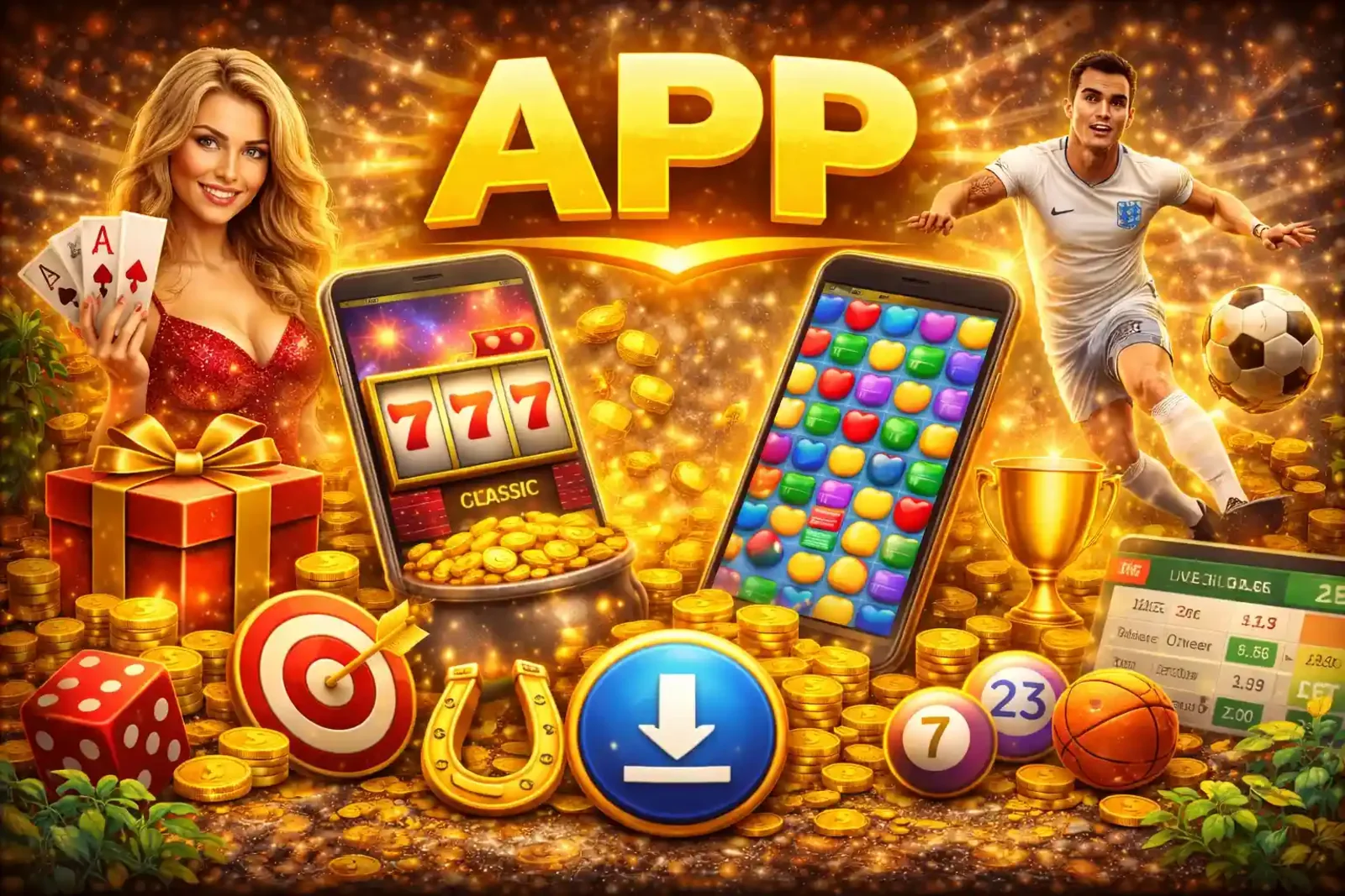 Smartphone displaying a variety of gambling options from slots to football betting