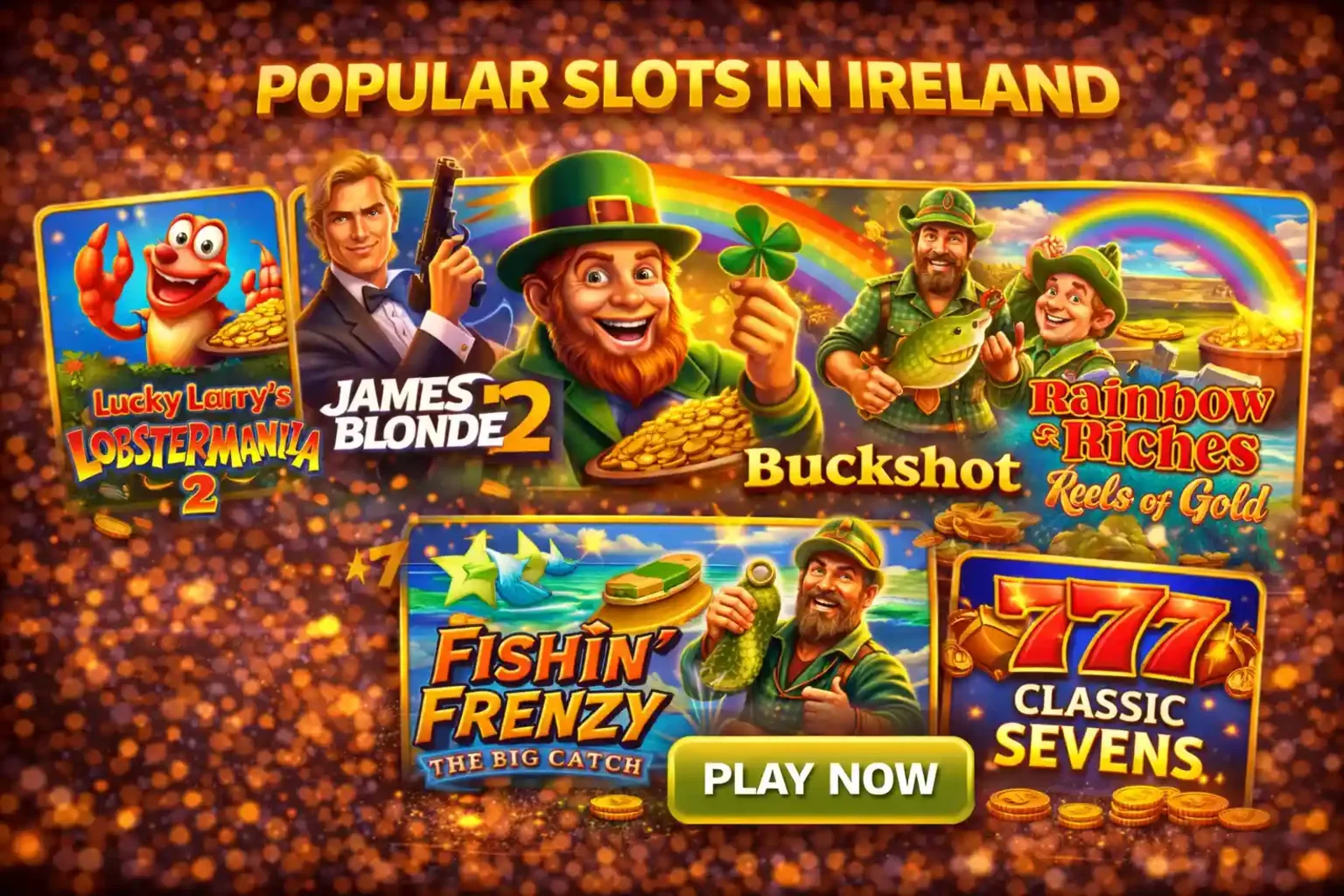 Collection of popular slots in Ireland including Rainbow Riches and Fishin Frenzy